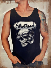 Load image into Gallery viewer, Black cotton tank top with white signature Petrolhead logo
