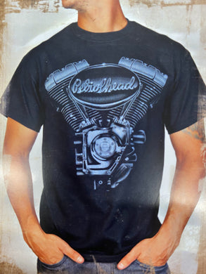 Black cotton tee shirt with Grayscale V-Twin Petrolhead logo 
