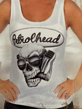 Load image into Gallery viewer, White cotton tank top with Petrolhead Skull logo
