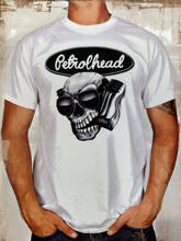 Load image into Gallery viewer, White cotton tee shirt with black signature Petrolhead logo
