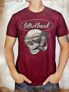 Maroon cotton tee shirt with maroon signature Petrolhead logo