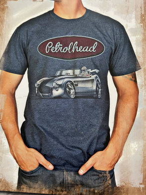 Gray cotton poly blend tee shirt with Petrolhead Cobra logo