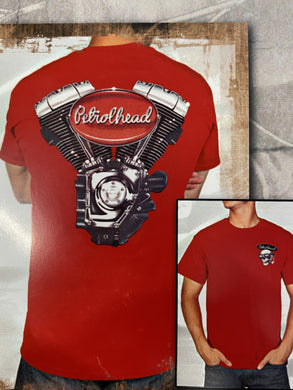 Red cotton tee shirt with Black V-Twin Petrolhead logoback