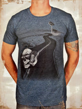 Load image into Gallery viewer, Gray cotton poly blend tee shirt with Petrolhead Desert Highway logo
