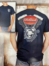 Load image into Gallery viewer, Black cotton tee shirt with Black V-Twin Petrolhead logoback

