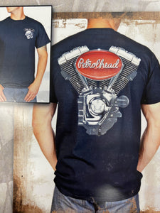 Black cotton tee shirt with Black V-Twin Petrolhead logoback