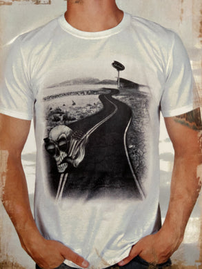 White cotton tee shirt with White Desert Highway Petrolhead LIMITED